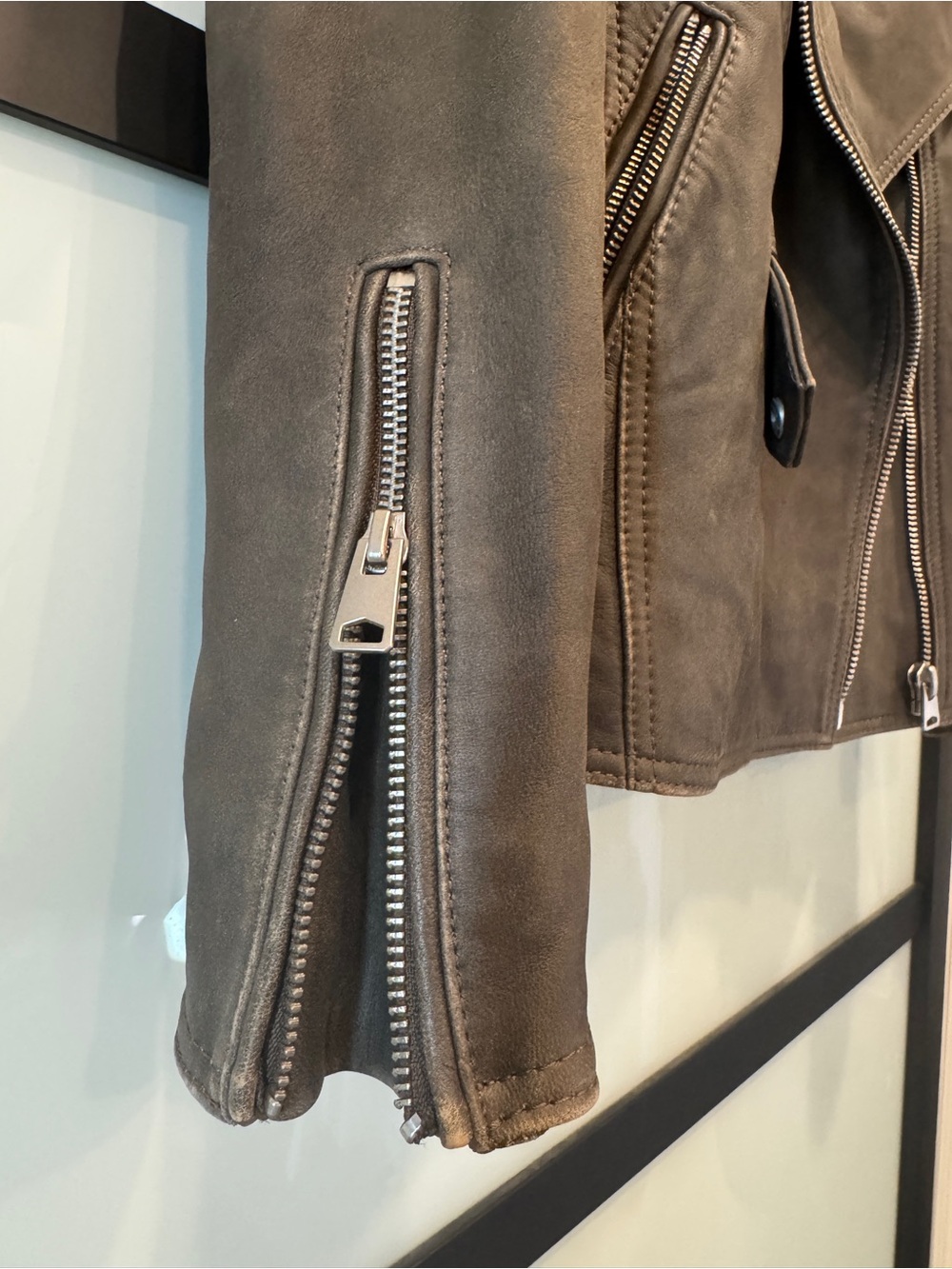 Quince 100% Leather Oversized Moto Biker Jacket Distressed Brown XS - Picture 5 of 11